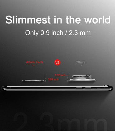 Attom Tech Tomorotec Ultra-Thin Phone Ring Holder - World's Slimmest Cell Phone Stand for Magnetic Car Mount, Compatible with iPhone and Samsung Smartphones (Black)