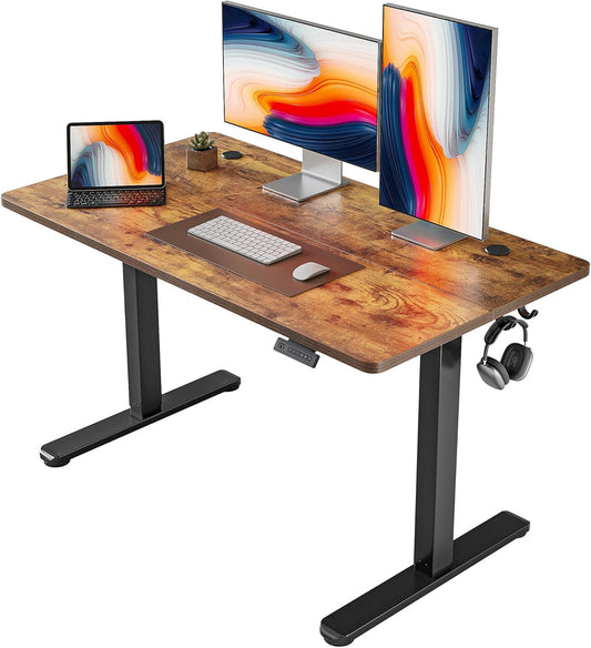 FEZIBO Height Adjustable Electric Standing Desk, 48" x 24" Rustic Brown Sit-Stand Home Office Computer Desk