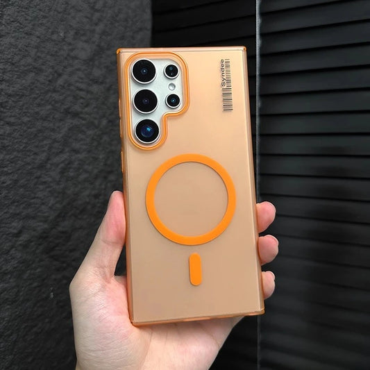 Luxury Mat Magnetic Wireless Charge Magsafe Case for Samsung S24 S23 S22 S25 Ultra Note 20 Slim Lable Cover for Galaxy S25 Plus