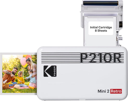 KODAK Mini 2 Retro 4PASS Portable Photo Printer (2.1X3.4 Inches) + 8 Sheets, White