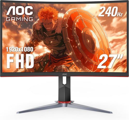 AOC C27G2Z 27-Inch Curved Frameless Ultra-Fast Gaming Monitor - FHD 1080P, 0.5ms Response Time, 240Hz Refresh Rate, FreeSync, Dual HDMI 2.0, DisplayPort, Height Adjustable, Compatible with Xbox, PS5, and Switch, 3-Year Zero-Bright-Dot Warranty