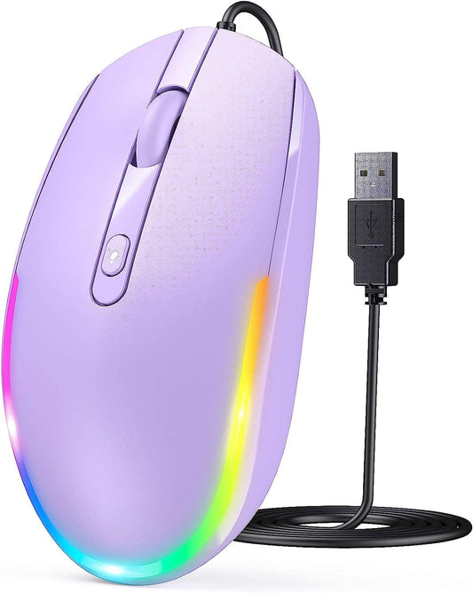 Seenda Wired USB Optical Mouse with RGB Backlighting for Laptops and Chromebooks - Purple
