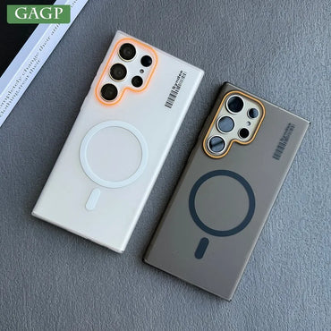 Luxury Mat Magnetic Wireless Charge Magsafe Case for Samsung S24 S23 S22 S25 Ultra Note 20 Slim Lable Cover for Galaxy S25 Plus