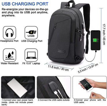 WENIG Anti-Theft Travel Laptop Backpack with USB Charging Port and Water-Resistant Design, Slim Computer Bag for Men, Ideal for College and 15.6 Inch Laptops