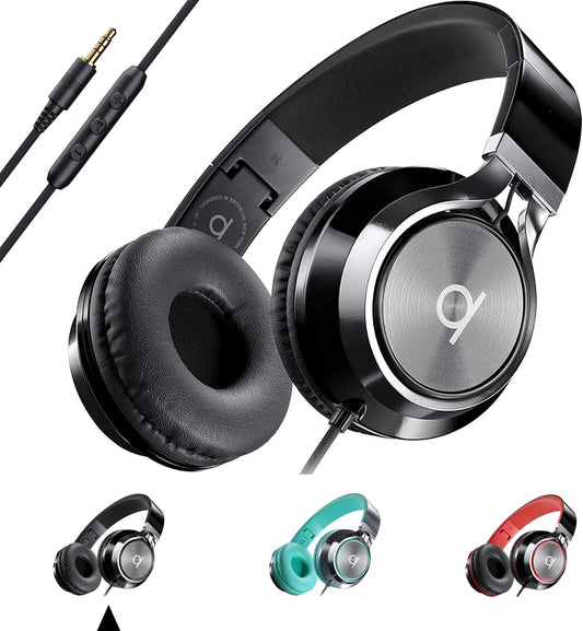 ARTIX CL750 Wired On-Ear Headphones with Microphone and Volume Control - Noise-Isolating, Foldable Design for Computer and Laptop Use, 3.5mm Aux Jack