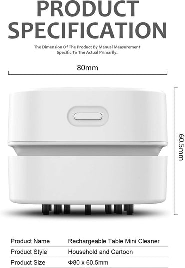 ODISTAR Cordless Mini Desktop Vacuum Cleaner with 360º Rotatable Design, Energy Efficient and Long-Lasting Battery Life for Home, Office, and School Use (White AA Battery)