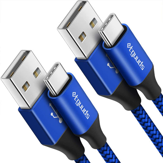 Etguuds 15-Foot USB C Cable (2-Pack) - Fast Charging USB A to USB Type C 2.0, Durable Nylon Braided Charger - Blue