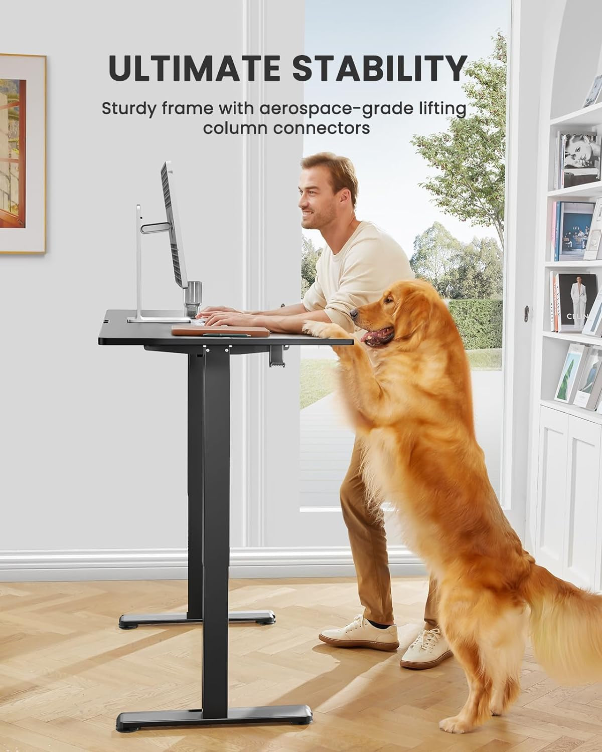 Ergear Electric Height Adjustable Standing Desk, 47.2 x 23.6 Inches, Memory Function Sit-Stand Home Office Desk with Two-Piece Desktop (Black)