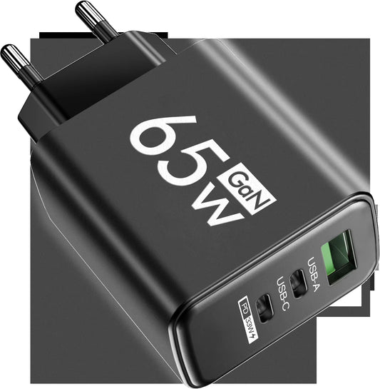 65W Gan USB C Charger 3 Ports Fast Charging Type C Phone Charger Adapter for Iphone 15 Samsung Xiaomi Huawei Quick Wall Charger