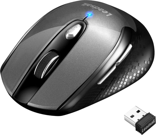 Leadsail Wireless Slim Mouse for Laptop - 2.4GHz Portable Cordless Design with 6 Buttons, Low Noise, Compatible with Windows and Mac Systems