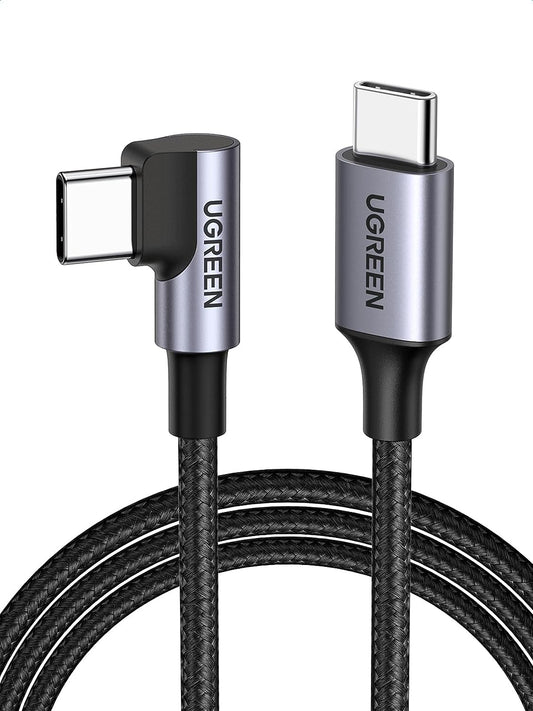 UGREEN 6.6FT Right Angle USB C Cable 2-Pack, 60W 90 Degree Type C to Type C Cable for iPhone 16/15, MacBook Pro/Air, iPad Pro 2022/Air 5/Mini 6, Galaxy S24/S23/S22, Pixel 8/7, and Switch
