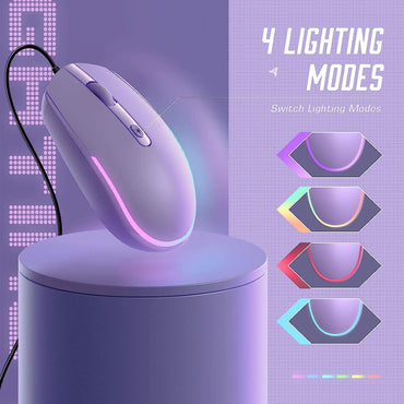 Seenda Wired USB Optical Mouse with RGB Backlighting for Laptops and Chromebooks - Purple