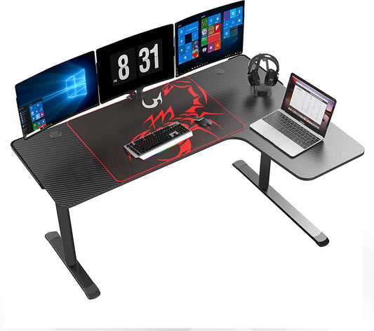 Eureka Ergonomic L-Shaped Gaming Desk, 60-Inch Home Office Corner PC Table with Mouse Pad and Cable Management, Space-Saving Design, Easy Assembly, Right Black