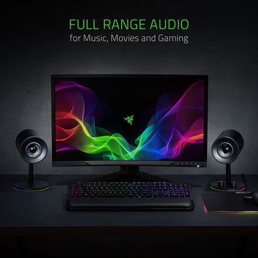 Razer Nommo Chroma 2.0 PC Gaming Speakers - Custom Woven 3" Glass Fiber Drivers, Rear-Facing Bass Ports, Adjustable Bass Control with Automatic Gain, Chroma Enabled, Black