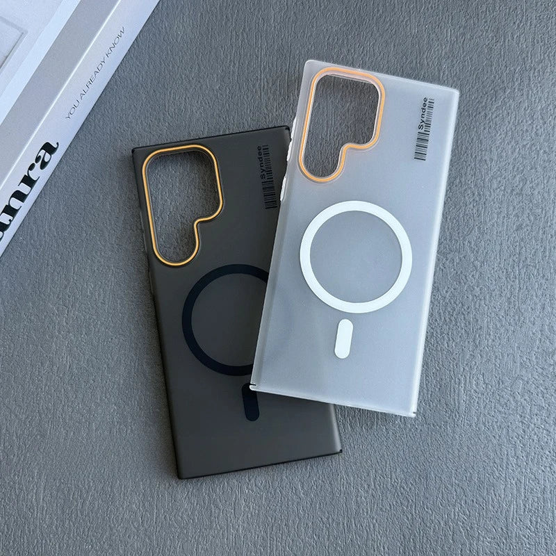 Luxury Mat Magnetic Wireless Charge Magsafe Case for Samsung S24 S23 S22 S25 Ultra Note 20 Slim Lable Cover for Galaxy S25 Plus