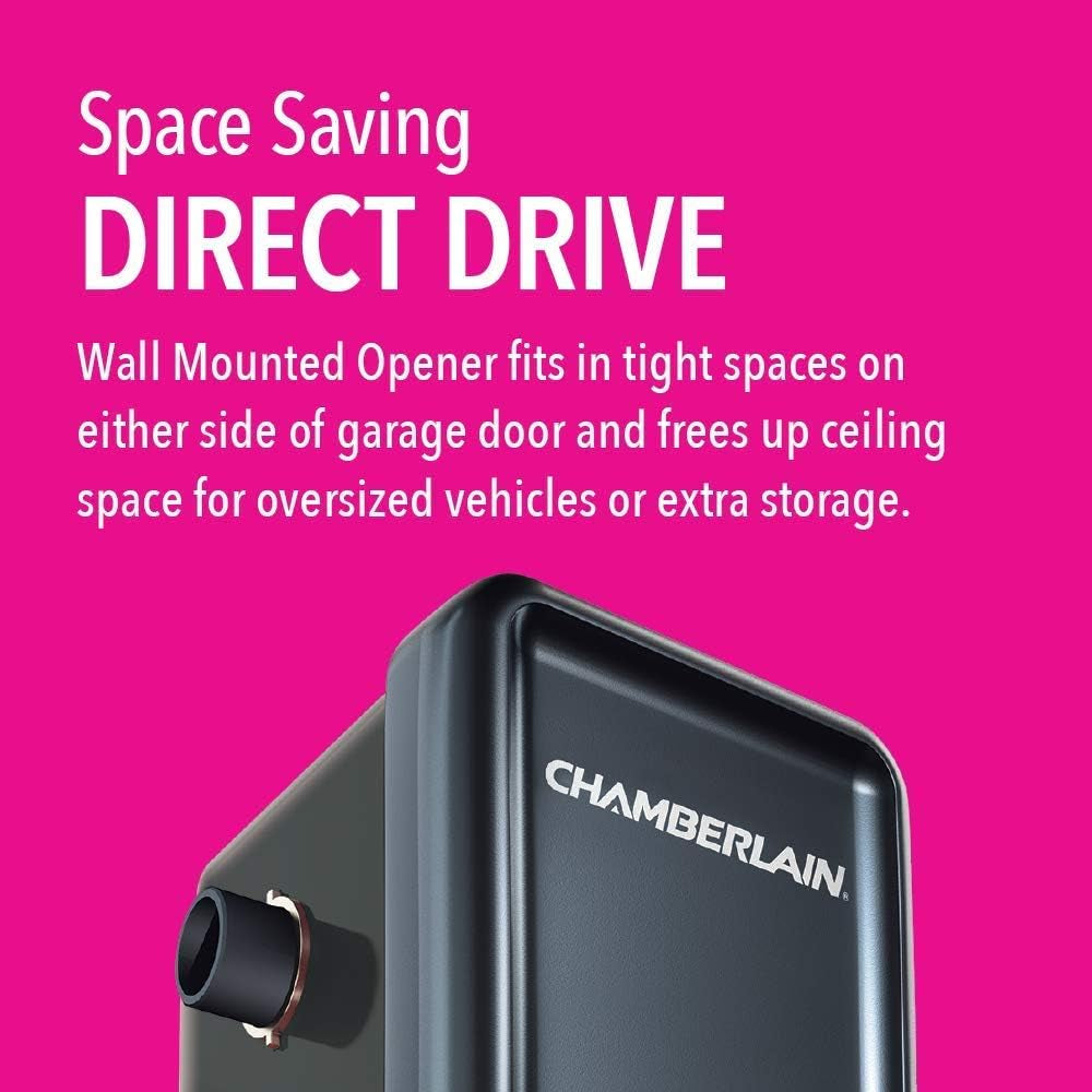 Chamberlain Smart Garage Door Opener - Wall Mounted - Myq Smartphone Controlled - Ultra Quiet Space Saving Direct Drive, Model RJO20, Black