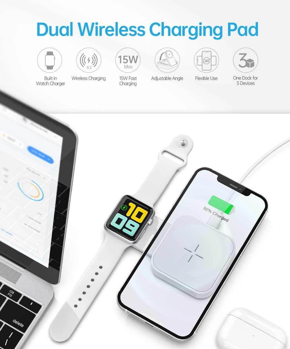 Murcia 2-in-1 Magnetic Wireless Charger and Folding Dual Fast Charging Station for iPhone 13/12 Series and Apple Watch SE/7/6/5/4/3/2/1