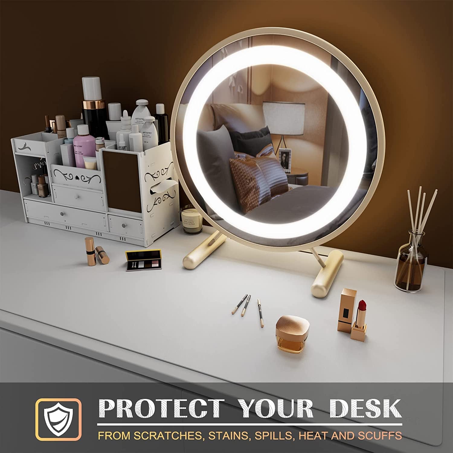 K KNODEL Premium Large Leather Desk Mat for Office Use, Mouse and Keyboard Pad, Computer and Laptop Protector, Writing Blotter (31.5" x 15.7", White)