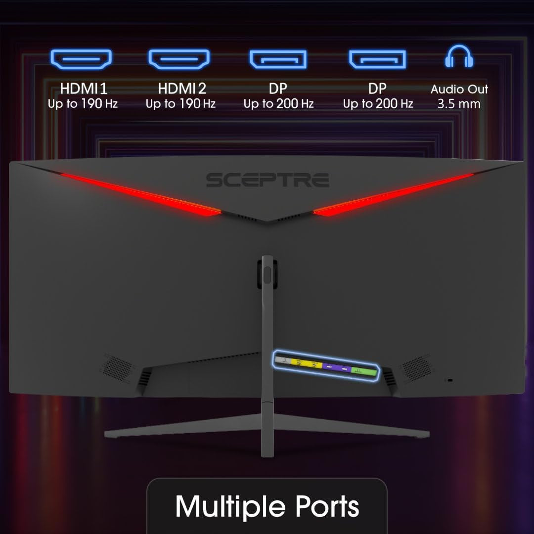 Sceptre 30-Inch Curved Ultra Wide Gaming Monitor, 21:9 Aspect Ratio, 2560x1080 Resolution, 200Hz Refresh Rate, HDMI and DisplayPort Connectivity, Built-In Speakers, Metal Black (Model C305B-200UN1)