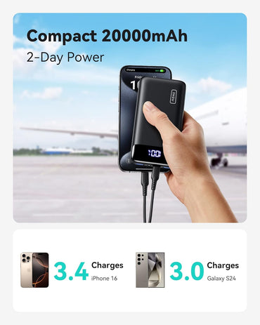 INIU 22.5W Portable Charger, 20000mAh USB-C Power Bank with Fast Charging, PD 3.0 and QC 4.0, LED Display, Compatible with iPhone 16/15/14/13 Pro, Samsung S23, Google Tablets, and More