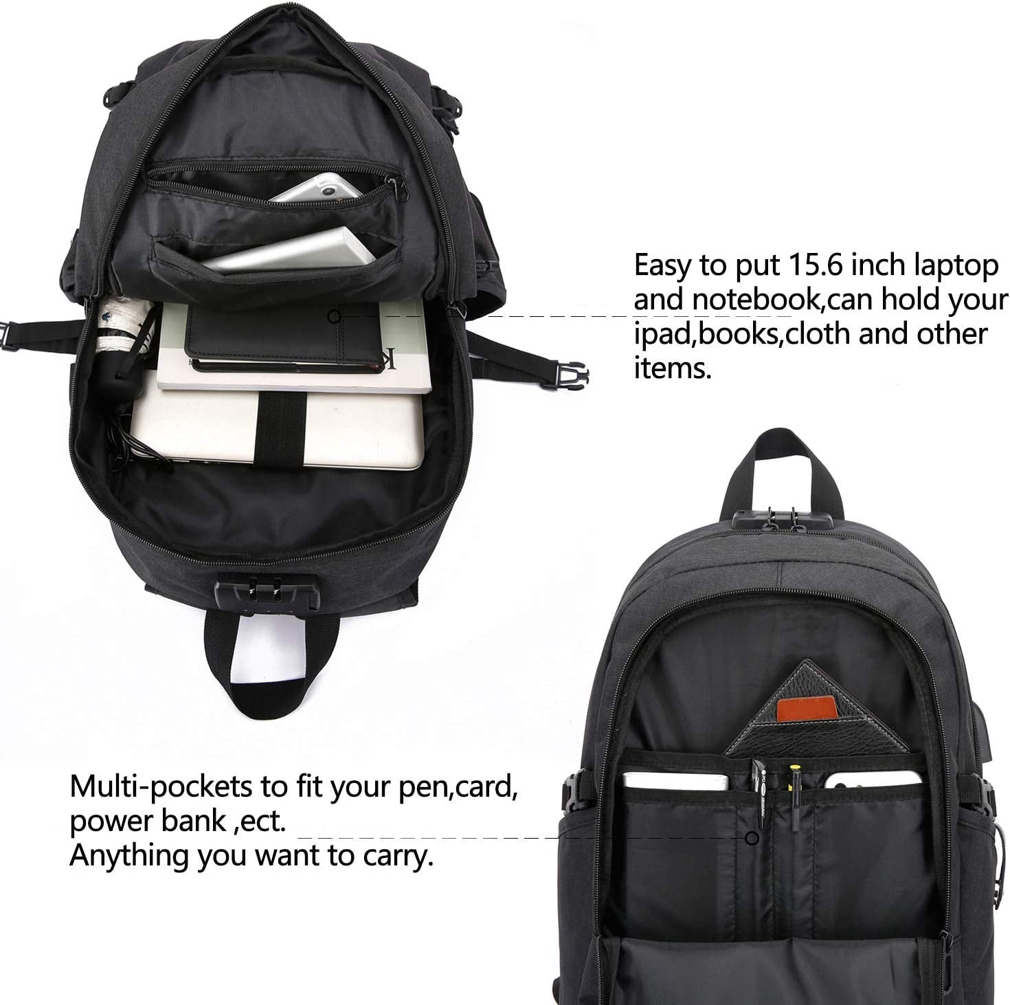 WENIG Anti-Theft Travel Laptop Backpack with USB Charging Port and Water-Resistant Design, Slim Computer Bag for Men, Ideal for College and 15.6 Inch Laptops