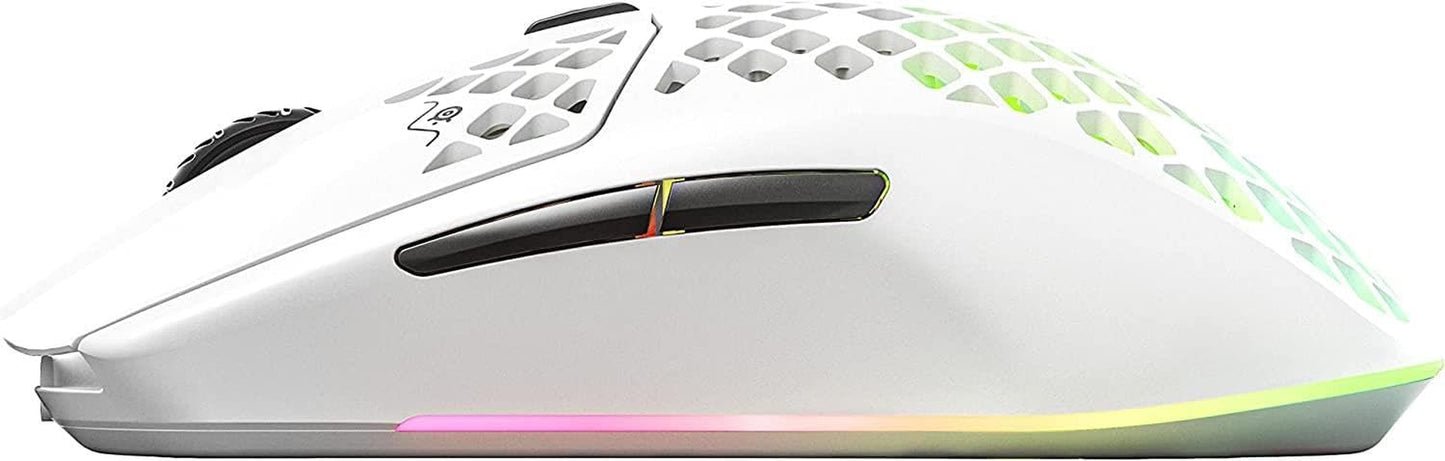 SteelSeries Aerox 3 Wireless Gaming Mouse - Ultra-Lightweight, Water-Resistant Design with RGB Lighting and 18K DPI TrueMove Air Optical Sensor - Snow Edition
