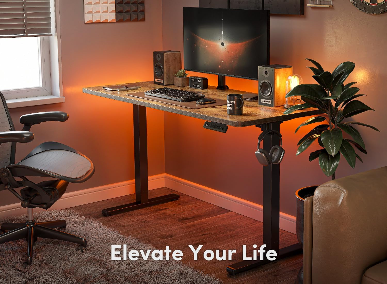 FEZIBO Height Adjustable Electric Standing Desk, 48" x 24" Rustic Brown Sit-Stand Home Office Computer Desk