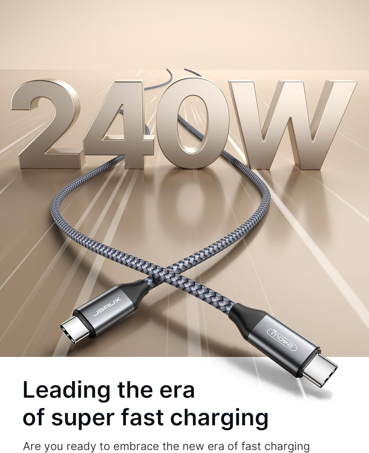 JSAUX 240W USB-C to USB-C Cable, 10FT, 5A Fast Charging Cord Compatible with iPhone 16 Series, MacBook Pro/Air M2/M3, iPad Pro/Air/Mini 6, and Samsung Galaxy S Series