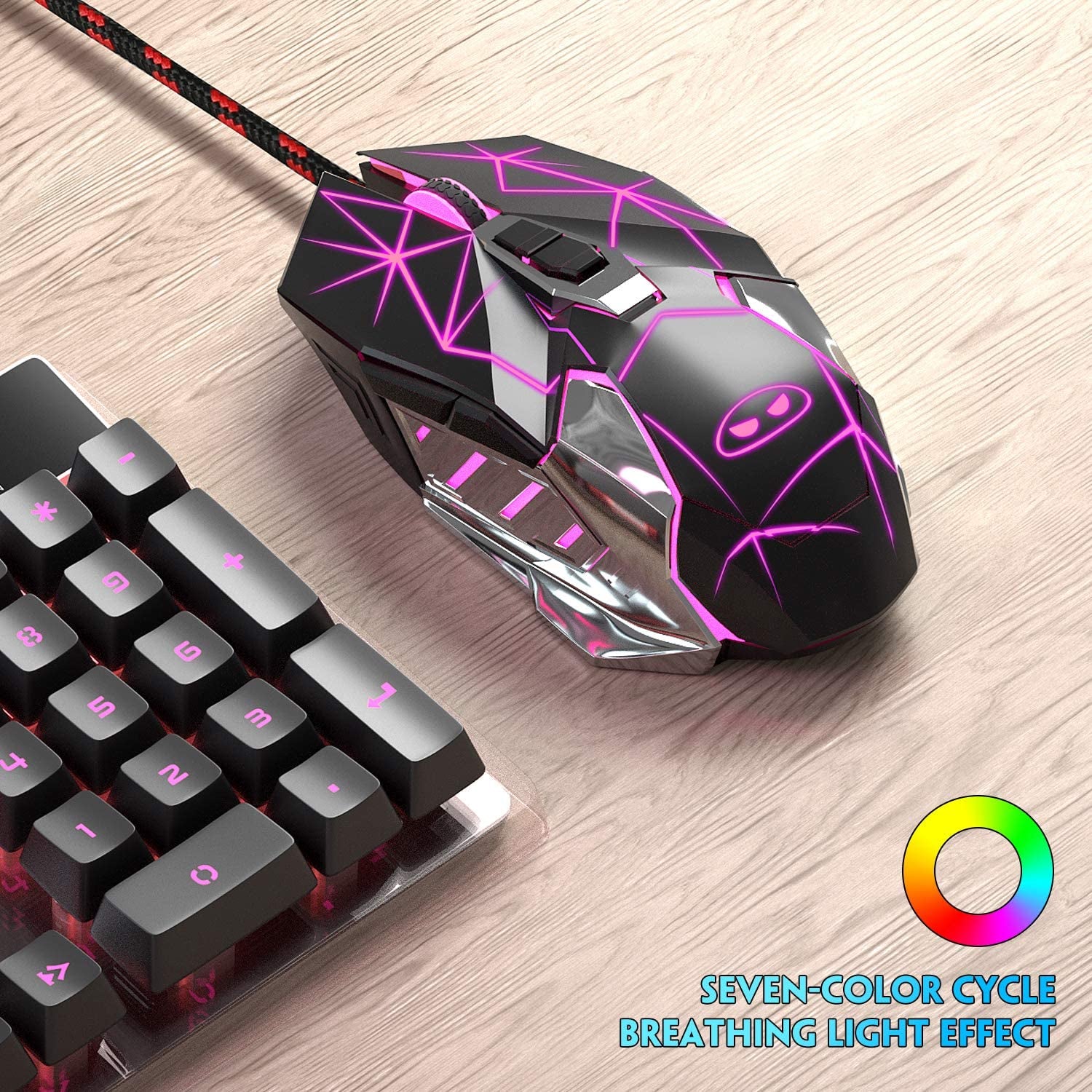 Magegee G10 Wired Gaming Mouse with 7-Color LED Backlighting, 6 Adjustable DPI Settings, Ergonomic Design, and 7 Programmable Buttons for PC Gamers