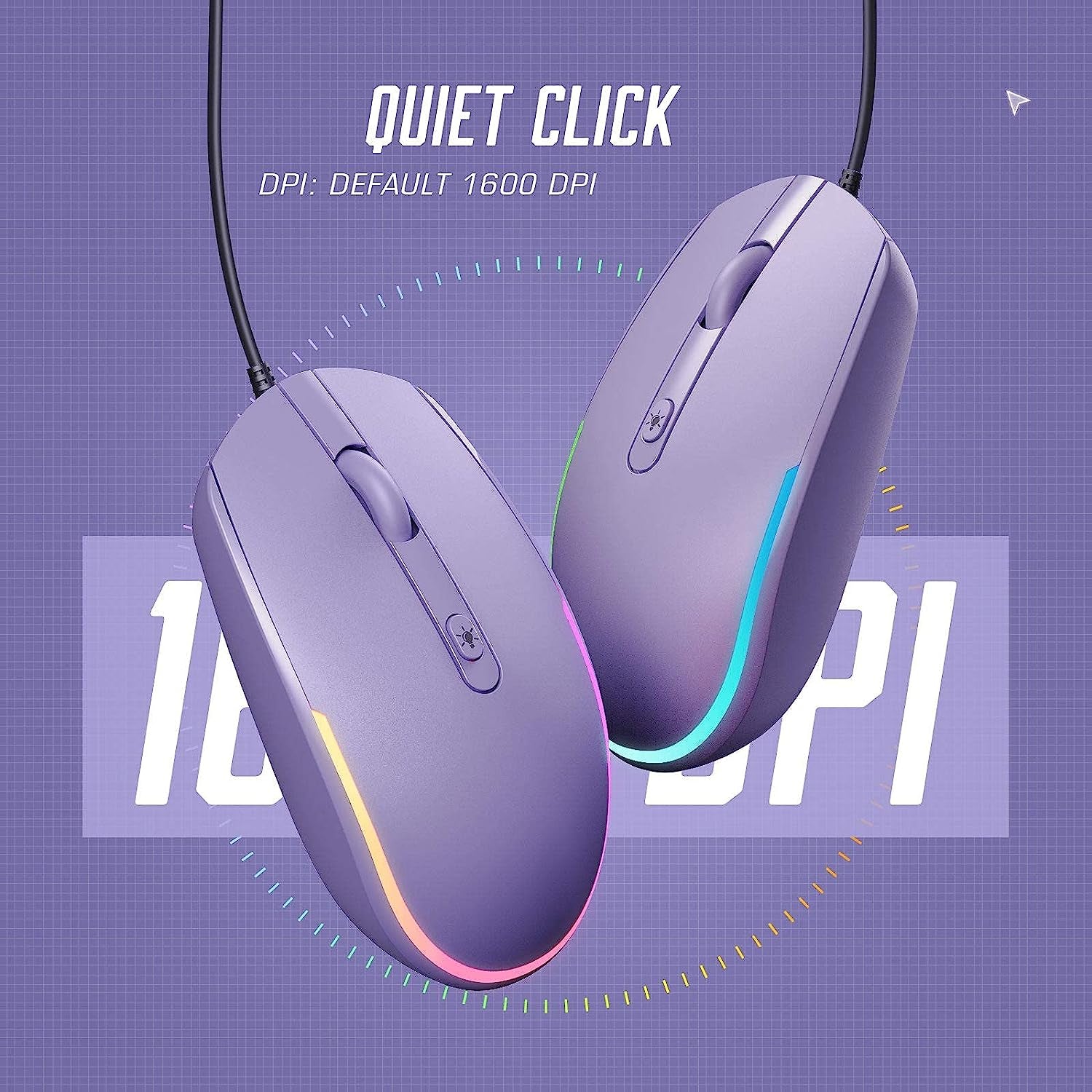 Seenda Wired USB Optical Mouse with RGB Backlighting for Laptops and Chromebooks - Purple