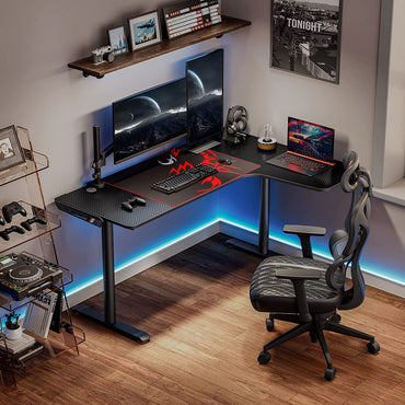 Eureka Ergonomic L-Shaped Gaming Desk, 60-Inch Home Office Corner PC Table with Mouse Pad and Cable Management, Space-Saving Design, Easy Assembly, Right Black