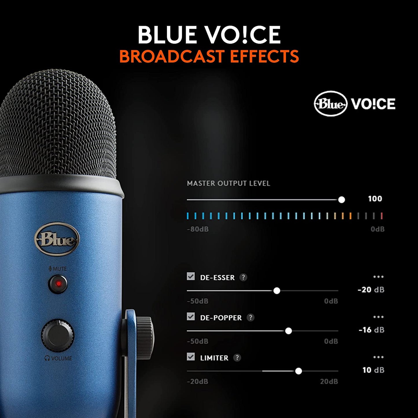 Logitech for Creators Blue Yeti USB Microphone - Versatile Studio and Condenser Mic for PC, Mac, Gaming, Recording, Streaming, and Podcasting with VO!CE Effects and 4 Pickup Patterns - Midnight Blue