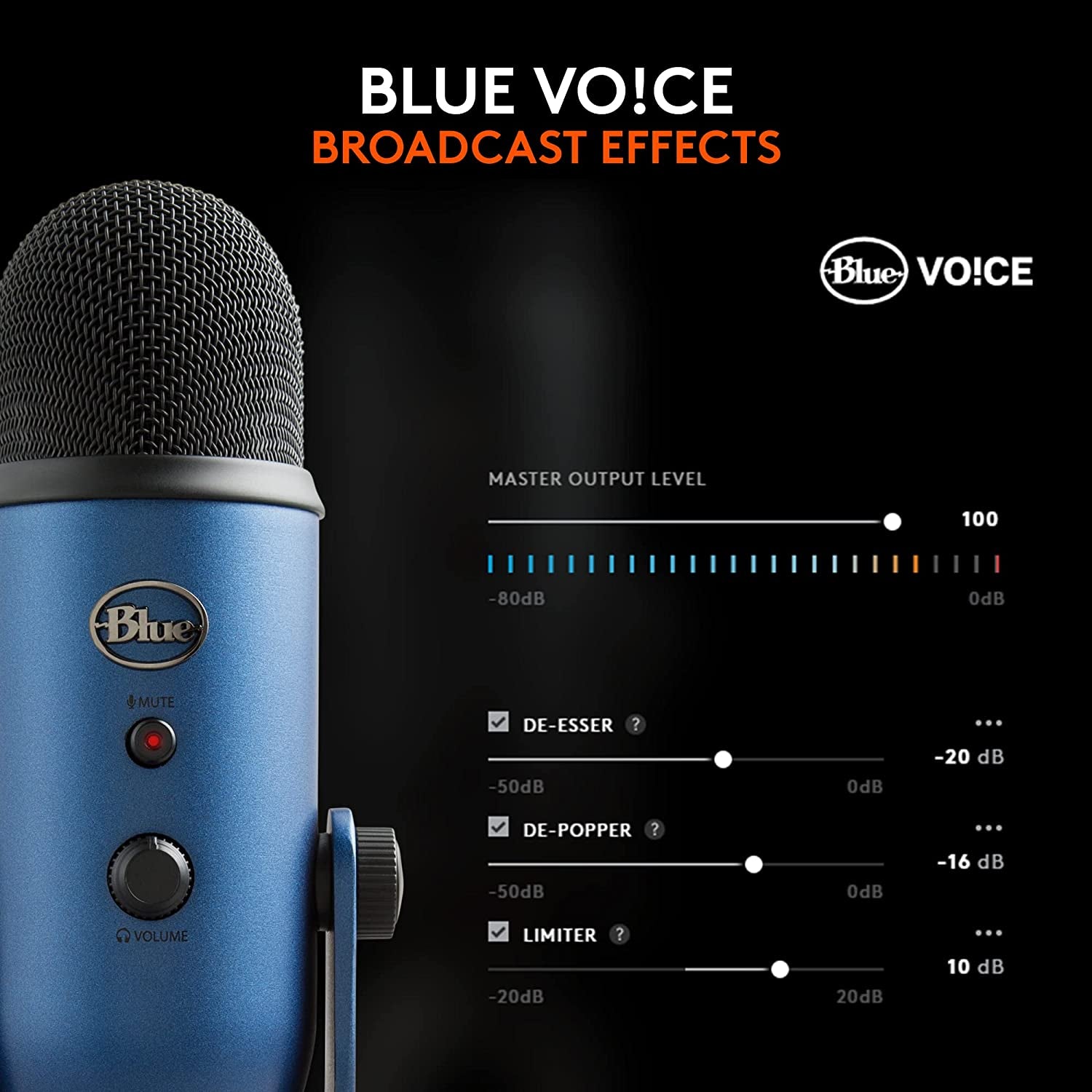 Logitech for Creators Blue Yeti USB Microphone - Versatile Studio and Condenser Mic for PC, Mac, Gaming, Recording, Streaming, and Podcasting with VO!CE Effects and 4 Pickup Patterns - Midnight Blue