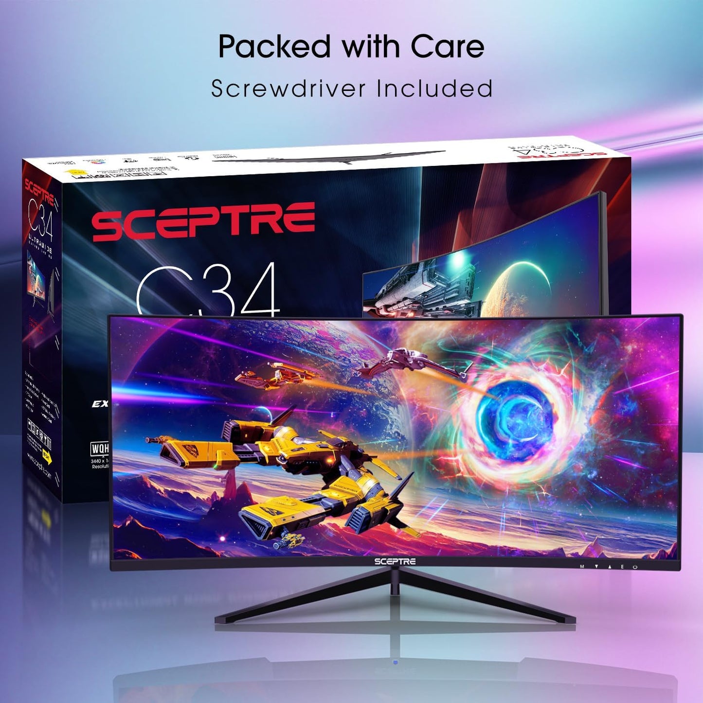 Sceptre 30-Inch Curved Ultra Wide Gaming Monitor, 21:9 Aspect Ratio, 2560x1080 Resolution, 200Hz Refresh Rate, HDMI and DisplayPort Connectivity, Built-In Speakers, Metal Black (Model C305B-200UN1)