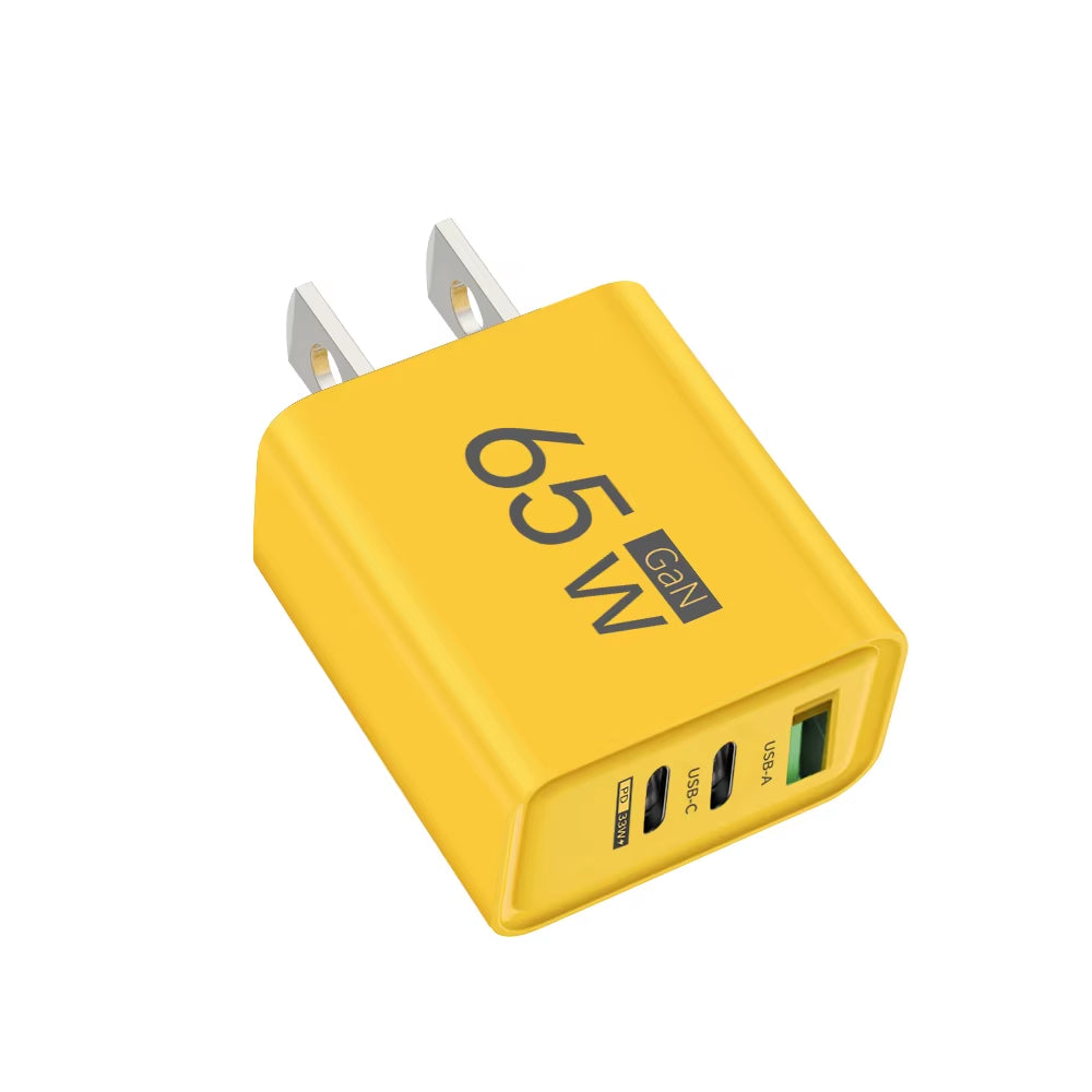 65W Gan USB C Charger 3 Ports Fast Charging Type C Phone Charger Adapter for Iphone 15 Samsung Xiaomi Huawei Quick Wall Charger