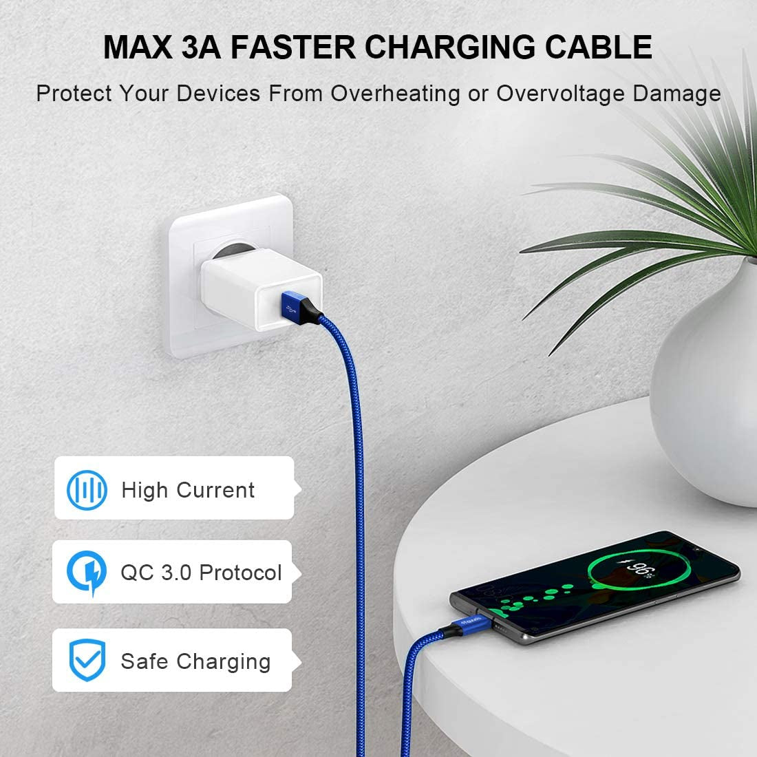 Etguuds 15-Foot USB C Cable (2-Pack) - Fast Charging USB A to USB Type C 2.0, Durable Nylon Braided Charger - Blue