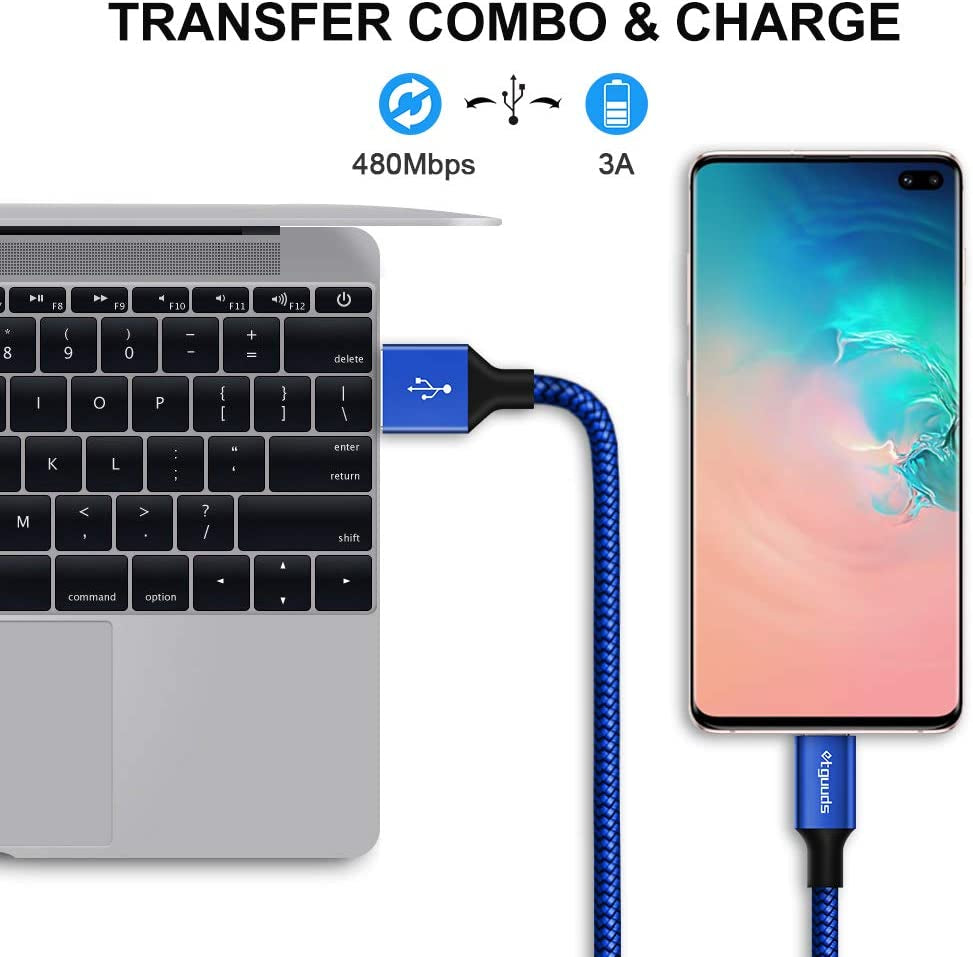 Etguuds 15-Foot USB C Cable (2-Pack) - Fast Charging USB A to USB Type C 2.0, Durable Nylon Braided Charger - Blue