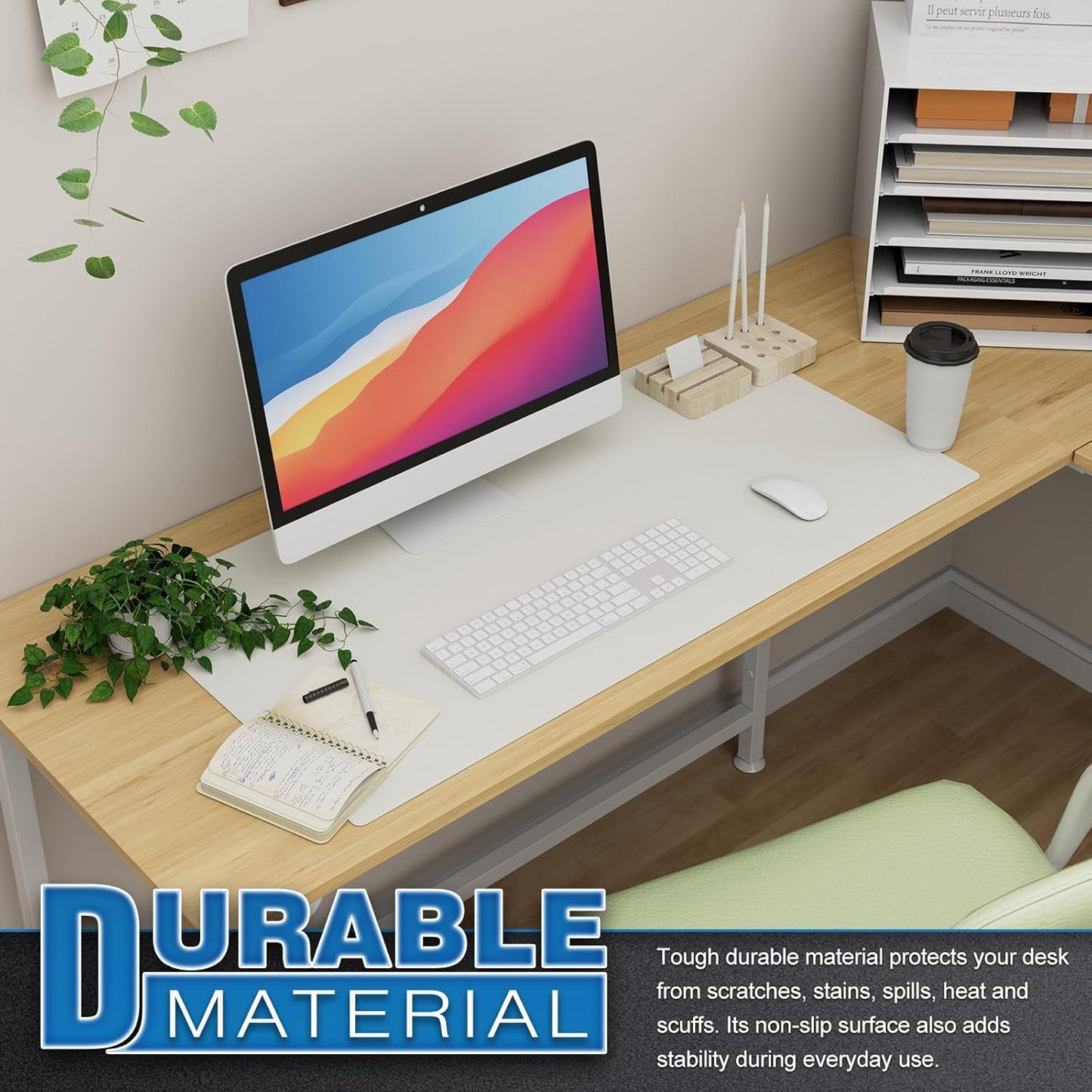 K KNODEL Premium Large Leather Desk Mat for Office Use, Mouse and Keyboard Pad, Computer and Laptop Protector, Writing Blotter (31.5" x 15.7", White)