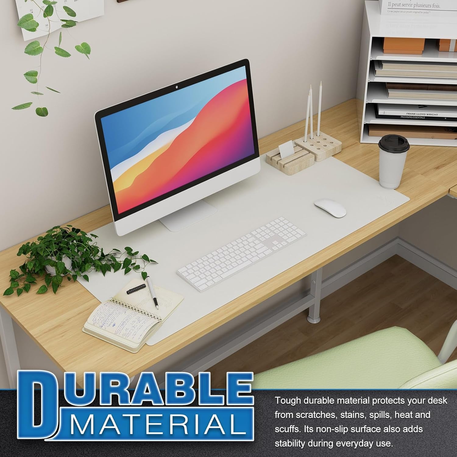 K KNODEL Premium Large Leather Desk Mat for Office Use, Mouse and Keyboard Pad, Computer and Laptop Protector, Writing Blotter (31.5" x 15.7", White)