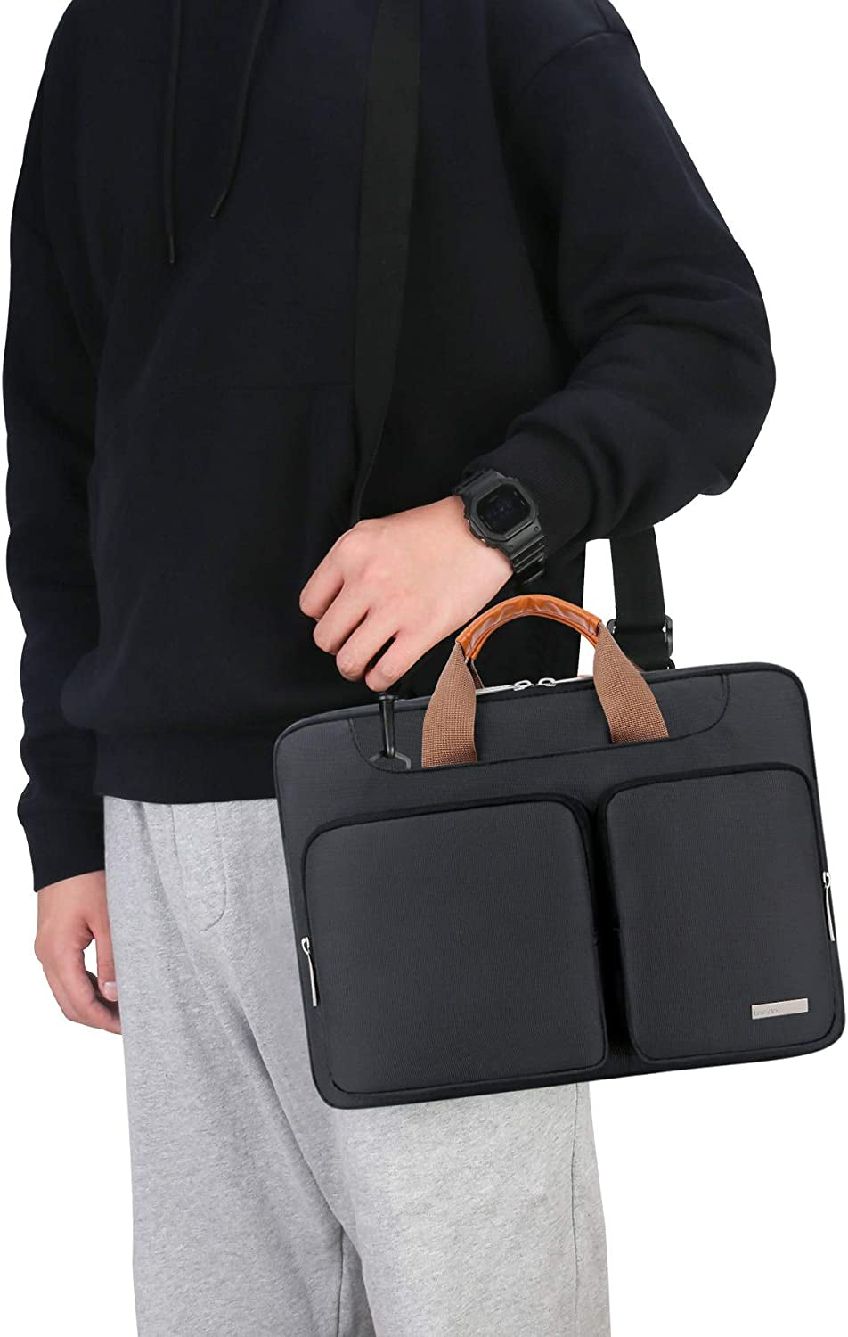 Lacdo 360° Protective Laptop Shoulder Bag, 15-15.6 Inch Laptop Sleeve Case for Acer HP Lenovo Dell ASUS Laptop, Acer Aspire, HP Pavilion, Dell Inspiron, Lenovo Ideapad,Asus Zenbook Computer Bag, Black