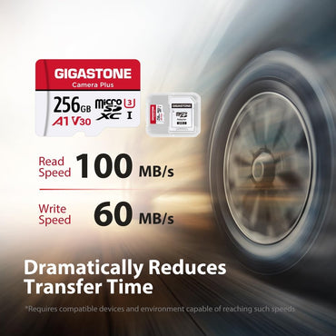 Gigastone 256GB Camera Plus Series Memory Card - Up to 100MB/s Read Speed, Perfect for Full HD Video with GoPro, Drones, and Android Cameras, A1 Micro SDXC Card with Mini Case and SD Adapter