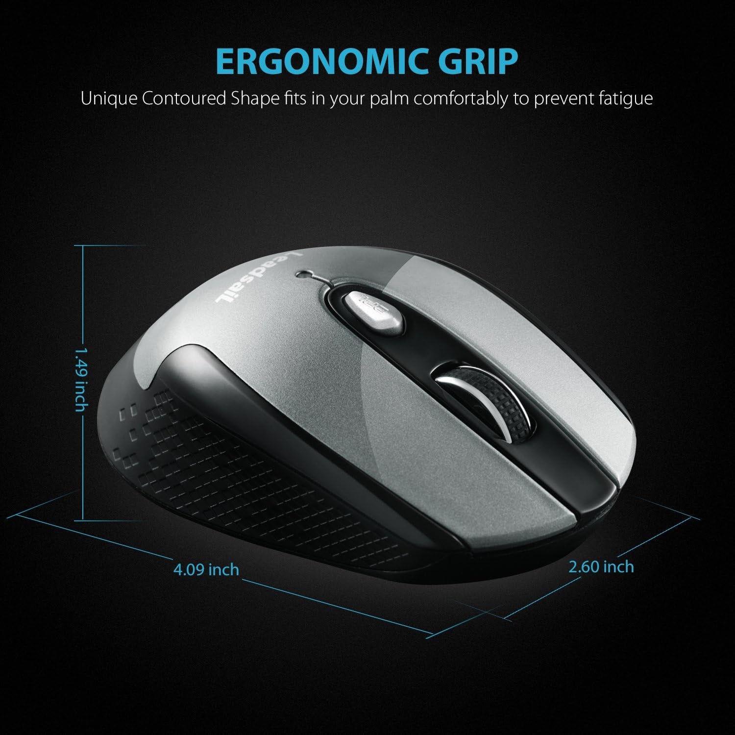 Leadsail Wireless Slim Mouse for Laptop - 2.4GHz Portable Cordless Design with 6 Buttons, Low Noise, Compatible with Windows and Mac Systems