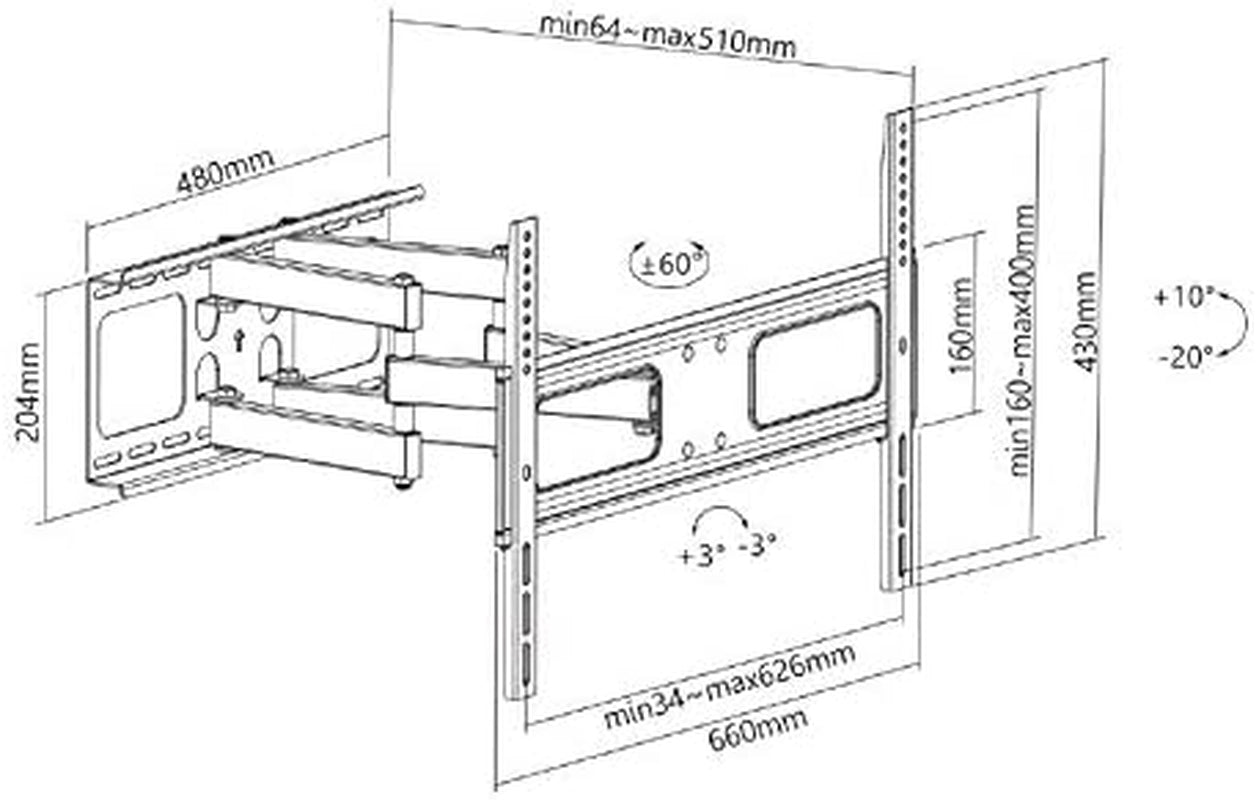 Mount Plus MP-LPA36-466W Outdoor Dual Arm Full Motion Weatherproof Wall Mount for 37” to 80” TVs (Max VESA 600x400)