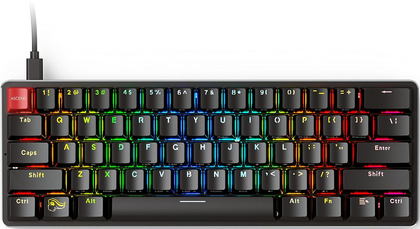 Glorious GMMK 60% Compact Mechanical Gaming Keyboard - USB-C Wired with RGB Hot-Swappable Switches and Keycaps - Black Metal Top Plate