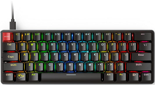 Glorious GMMK 60% Compact Mechanical Gaming Keyboard - USB-C Wired with RGB Hot-Swappable Switches and Keycaps - Black Metal Top Plate