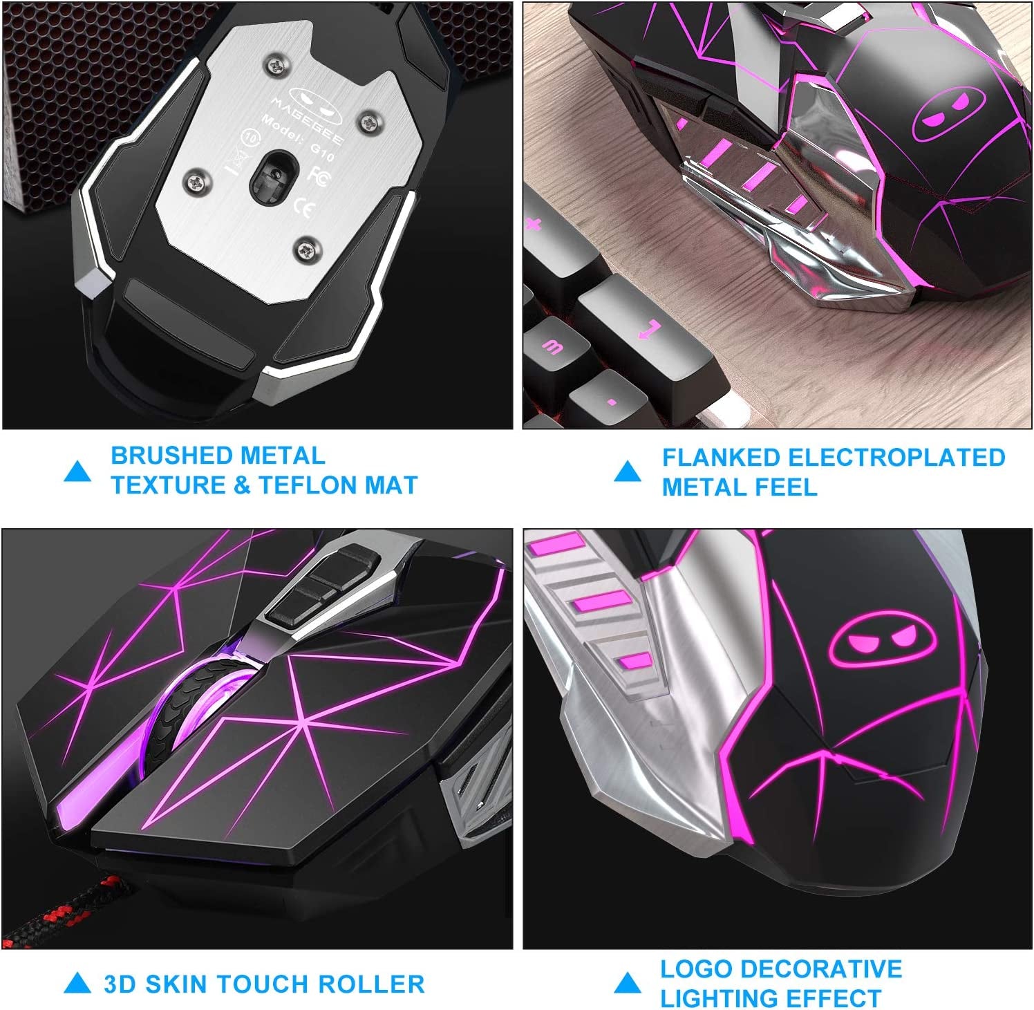 Magegee G10 Wired Gaming Mouse with 7-Color LED Backlighting, 6 Adjustable DPI Settings, Ergonomic Design, and 7 Programmable Buttons for PC Gamers