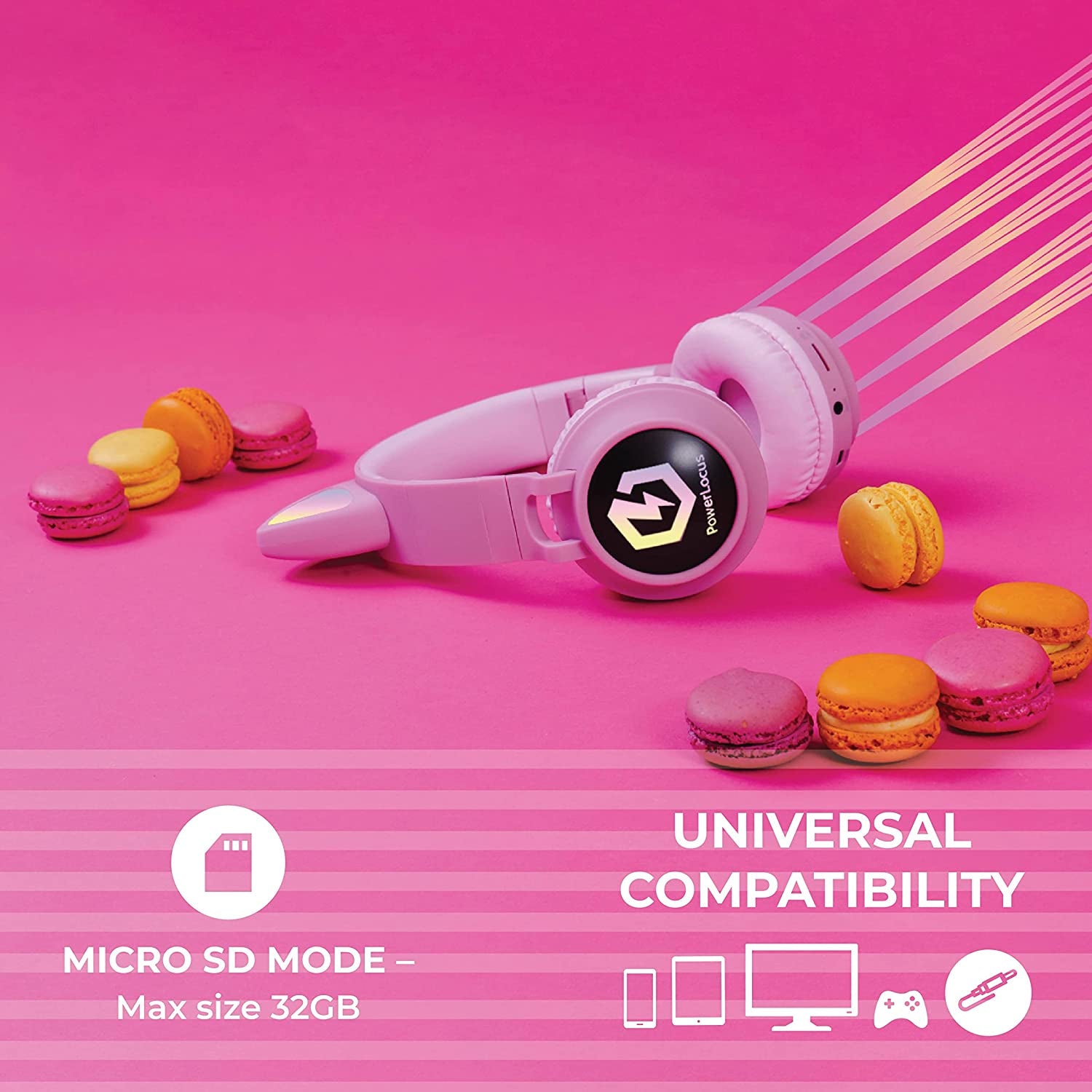 Powerlocus Kids Cat Ear Headphones, Bluetooth 5.3 Wireless, LED Lights, Safe Volume Limit, Micro SD/TF, for Ipad, Tablet, Travel (Pink)