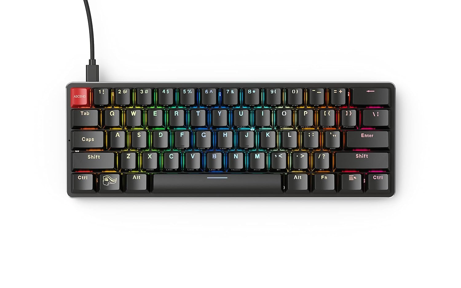 Glorious GMMK 60% Compact Mechanical Gaming Keyboard - USB-C Wired with RGB Hot-Swappable Switches and Keycaps - Black Metal Top Plate