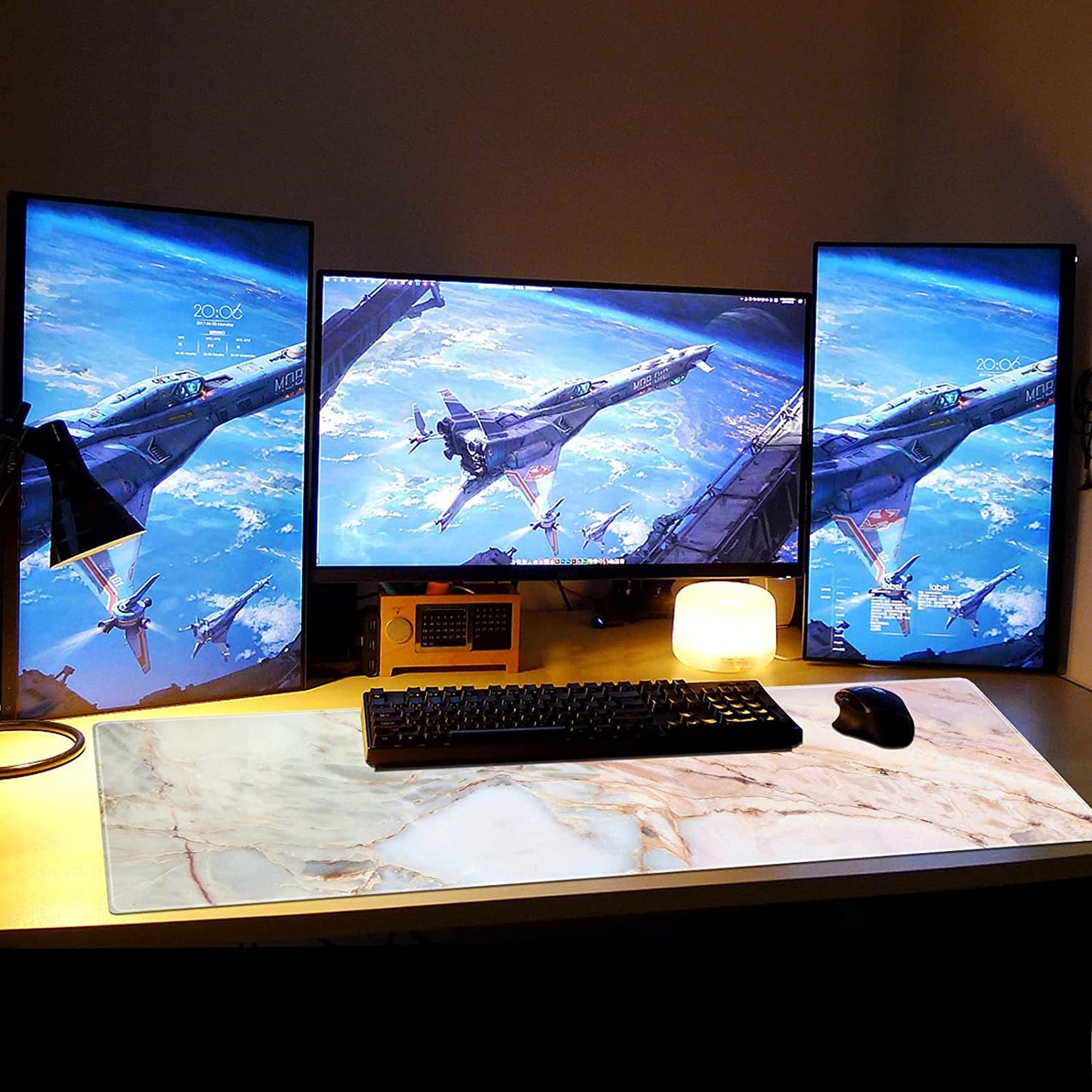 Oversized Pink Marble Gaming Mouse Pad - Extended Non-Slip Rubber Desk Mat with Stitched Edges (31.5" x 11.8" x 0.12")
