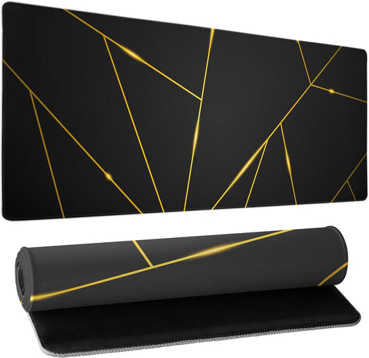 Extended XL Gaming Mouse Pad 31.5 x 11.8 Inches with Stitched Edges, Waterproof Black Geometric Design, Non-Slip Rubber Base, Ideal for Work, Office, and Home Use